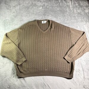 VTG Outdoor World Golf Cable Knit V-Neck Sweater Mens XL Brown USA Made Cotton